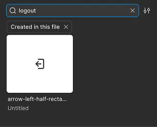Screenshot of Figma search returning an icon using the first alias keyword