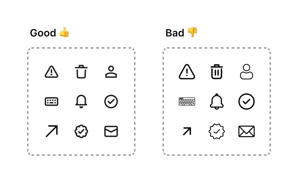 Comparison between a well-structured icon set and an inconsistent one