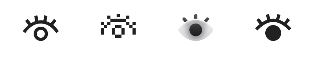 Four versions of the same icon in different styles: outlined, pixelated, duotone and filled