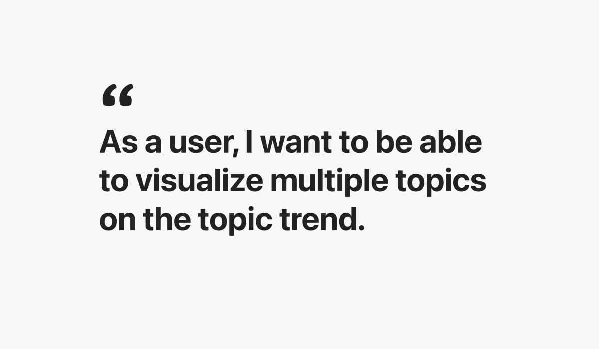 User persona quote: As a user, I want to be able to visualize multiple topics on the topic trend.